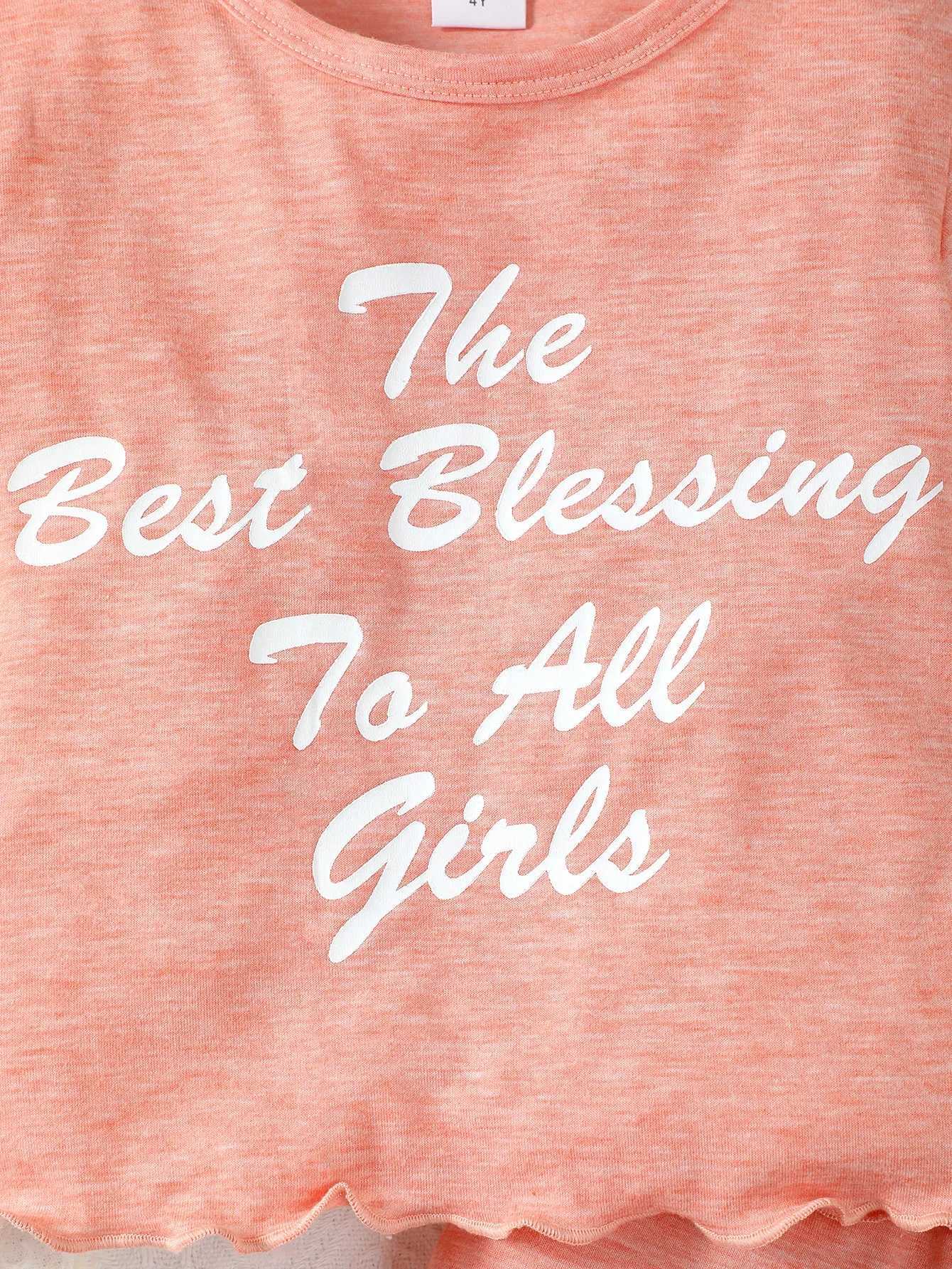 Clothing Sets 2PCS Child Girl Daily Clothes Set Letter Print Pink Short Sleeveless Top+Shorts Fashion Casual Home Suit Kids Girl 4-6 YearsY241225F7C1