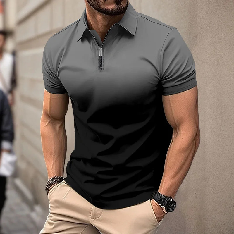 Summer Mens short sleeved Polo shirt 3D striped digital printed polo mens business casual zipper lapel Button top 241225