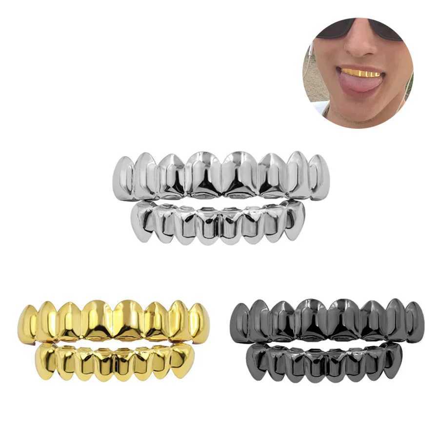 Gold Silver Plated HIP HOP Teeth Grillz Top Bottom Grills Set With sile Real Shiny Vampire Tooth SetsXJ241225
