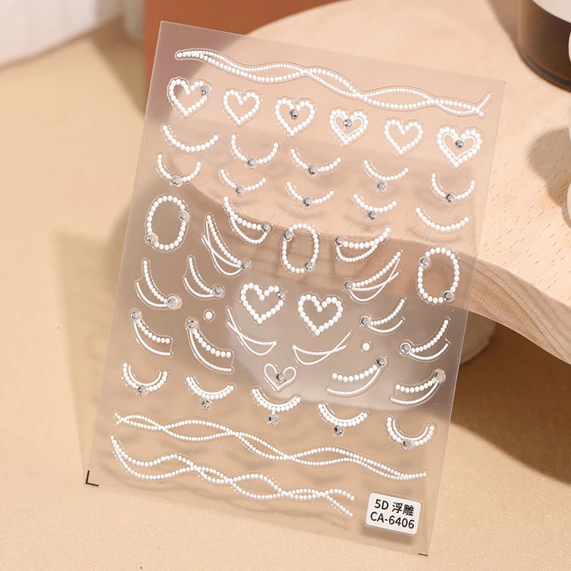 Pearl chain manicure sticker crystal diamond finished product three-dimensional with adhesive-backed nail decoration 241225
