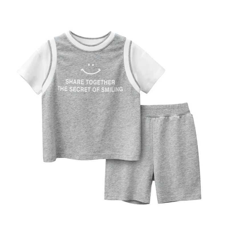 Clothing Sets Childrens Summer Short-Sleeved Shorts Suit Korean Version of the New Childrens Short-Sleeved Boys T-Shirt Shorts Short-SleevedY241225OFX