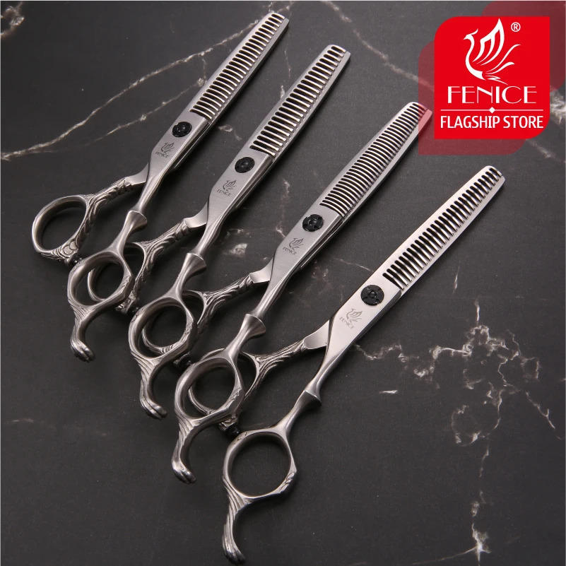 Fenice Professional Personality Handle 6 inch Hair Salon Sheers V-type Traceless Thinning Scissors Hairdressing Cutter 241225