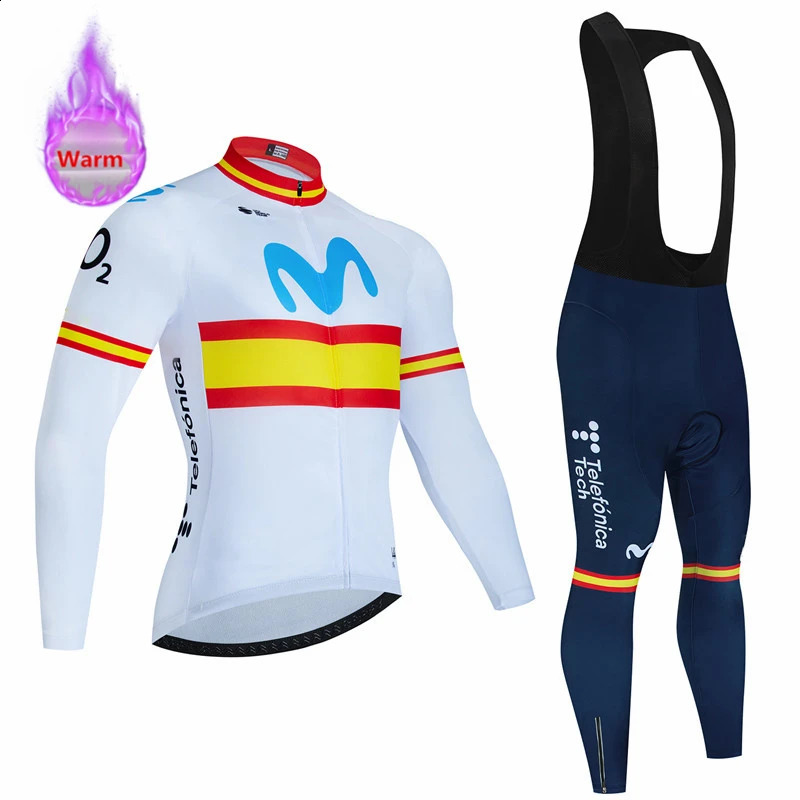 Movistar Winter Warm Wool Set Bicycle Clothing Bicycle Shirt Sports Spain MTB Bicycle Clothing Maillot Ciclismo Hombre 241224