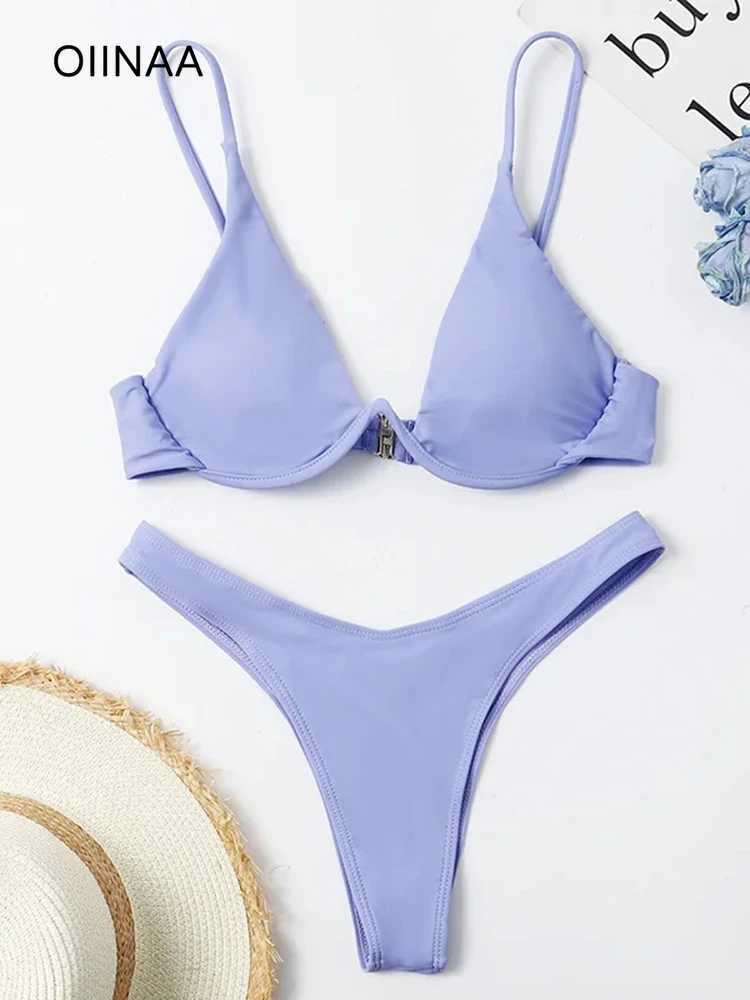 OIINAA swimsuit womens sexy solid bikini set two-piece beachwear 2024 summer fashion thong swimsuit bathroom swimsuit bikini swimsuitW241225