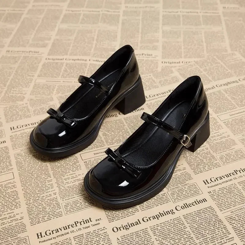 Selling Versatile Square Toe Solid Color Shoes Bow Decoration Bag Heel Straight Buckle Ladies Shoes Zapatos Mujer 241225
