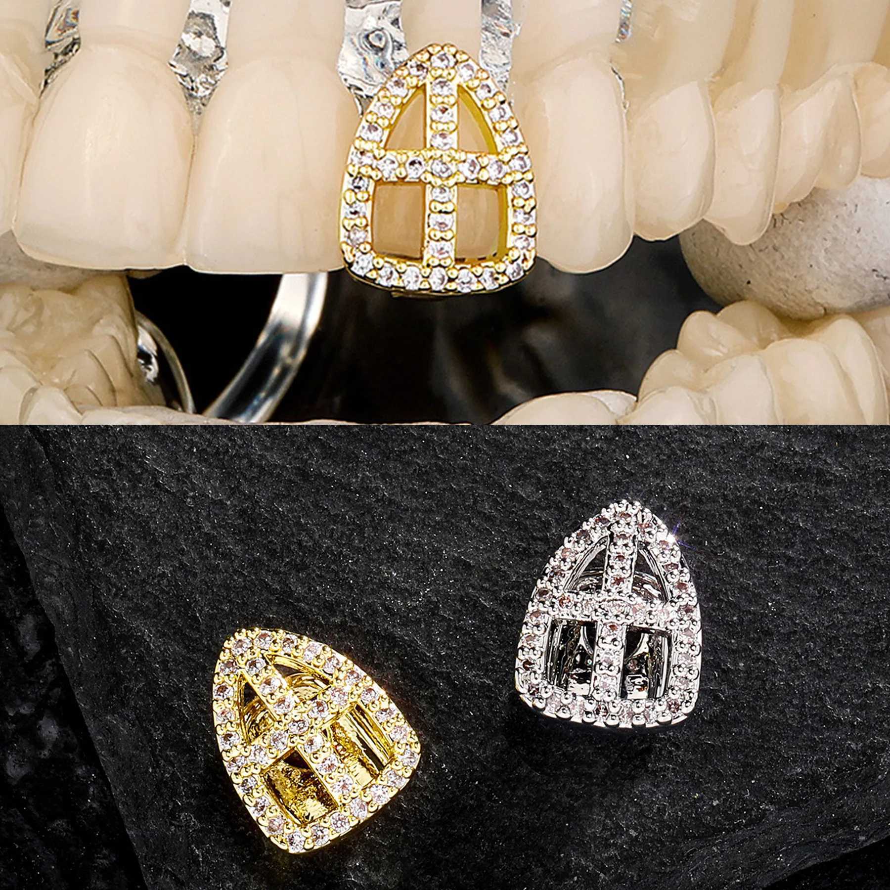 Gold Silver Color Single Cross d Out Grillz Teeth Men Women Hip Hop Bling Tooth Grills Cs Fashion JewelryXJ241225