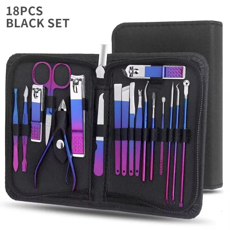 9-18pcs Set Professional Stainless Steel Manicure Pedicure Kit Precision Nail Care with Travel Case with Nail Clipper Scissor 241225
