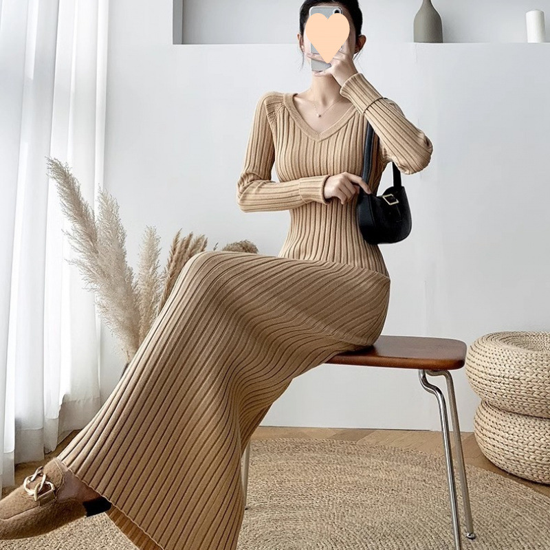 FA1088 Long sweater dress over the knee for women new autumn and winter slim fit bottoming inner ankle knitted dress long skirt