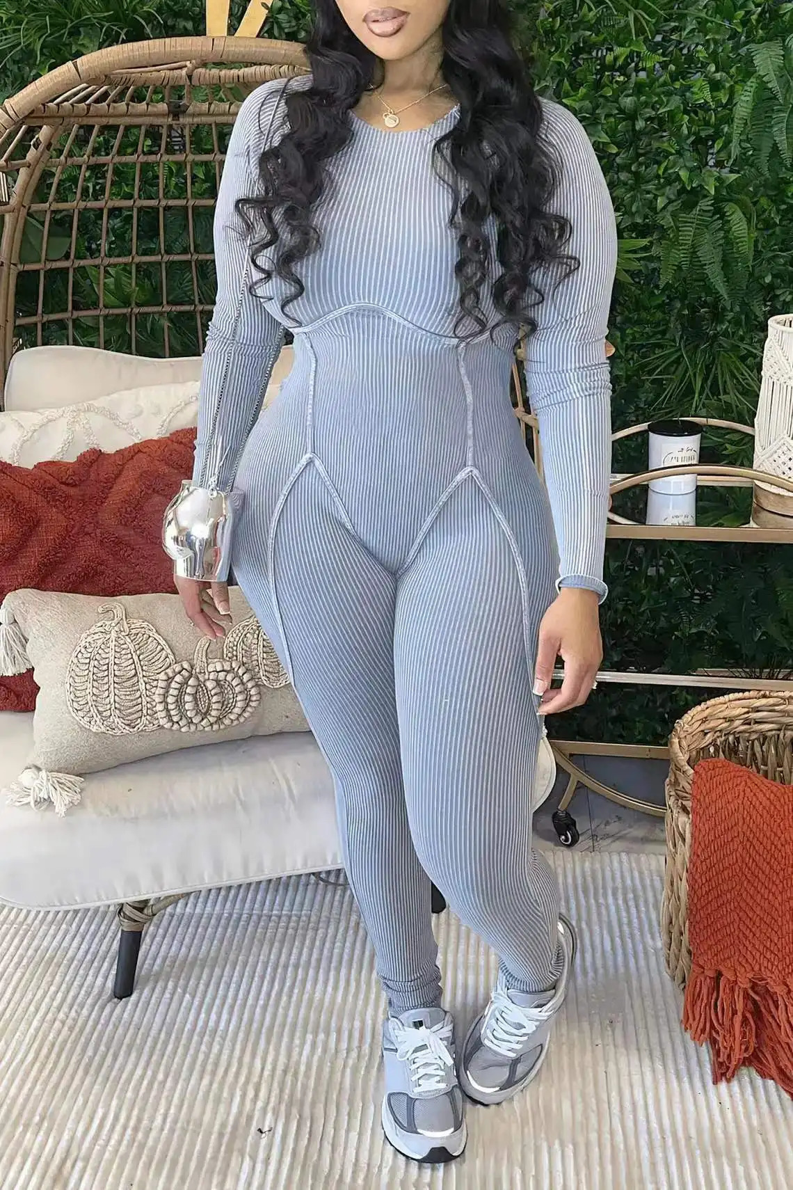 Jumpsuit Women Fashion Long Sleeved Spring Casual Solid Round Neck Skinny Daily Y2K Streetwear 241225
