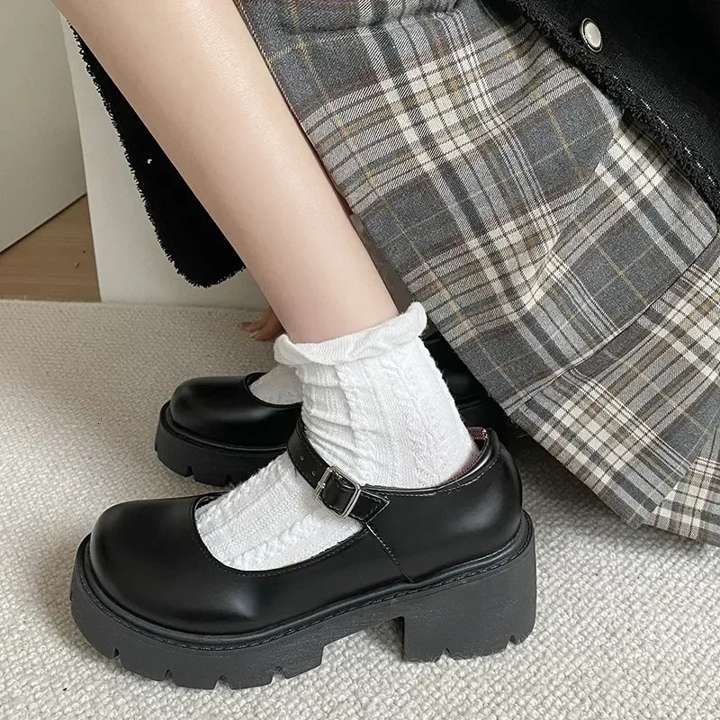 Shoes Ladies Spring Fashion Mary Janes Shoes Women Classics Office Buckle Strap Platform Square Heel Women Pumps 241225