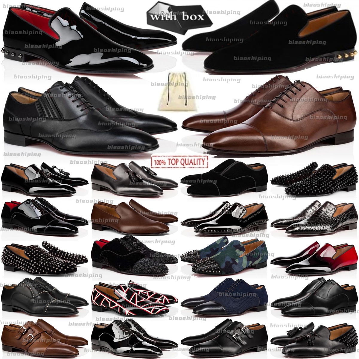 Designer Men Dress Shoes Reds Bottoms Loafers Sneakers Suede patent leather Rivets Slip Glitter black blue brown Mens Business Classic Pointed Toe