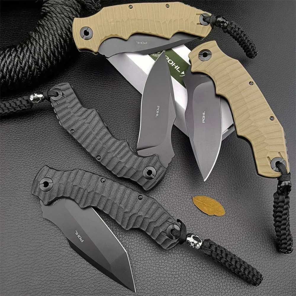Pohl Force Alpha Five Survival Tanto Folder 4.44 7Cr13Mov Blade Black/Khaki Handle Outdoor Hunting Defense Folding Knife X250408