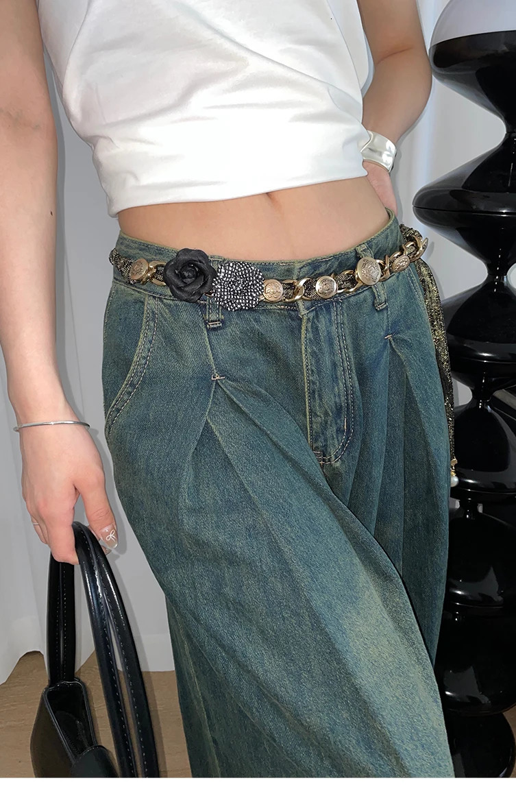 Niche fashion metal retro belt for womens y2k Chinese style flower high-end accessory waist chain 241225