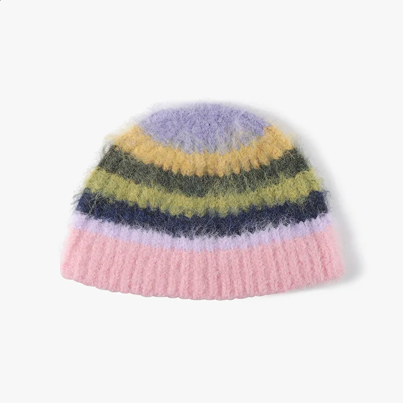 color jacquard knitted womens bucket hat for autumn and winter fashionable and warm fully matched beanie hat outdoor mens wool hat 241223