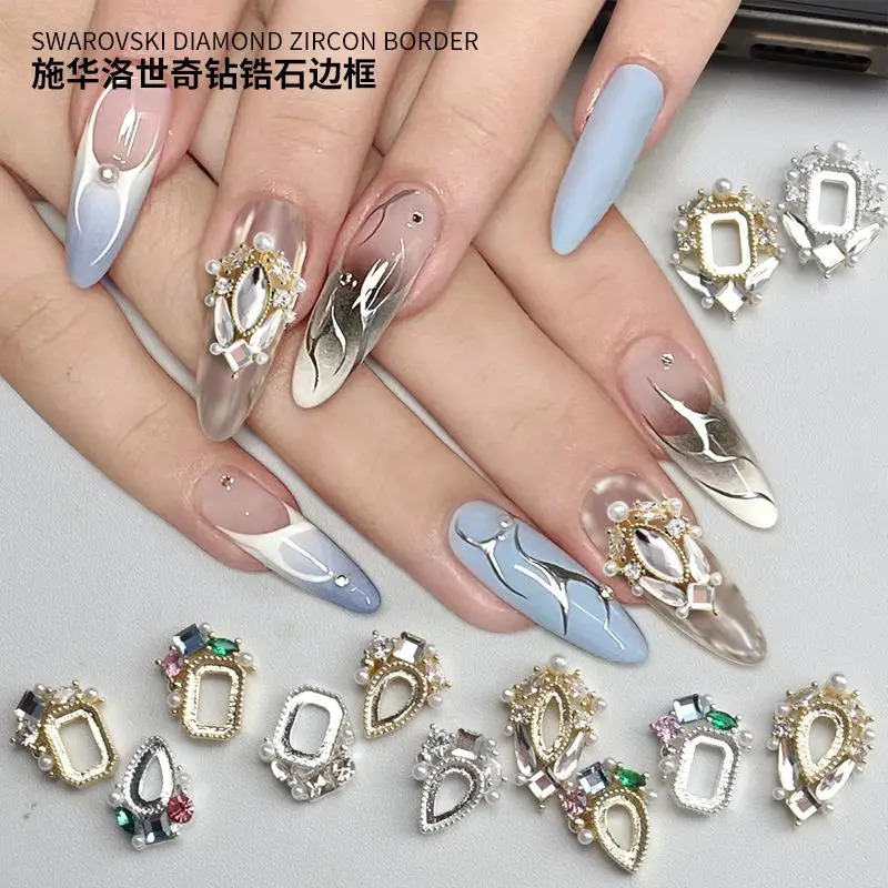 10pcs Hollow Love Drop Horses Eye Frame Border Zircon Crystals Jewelry Nail Art Decorations Nails Accessories Charms Supplies 241225