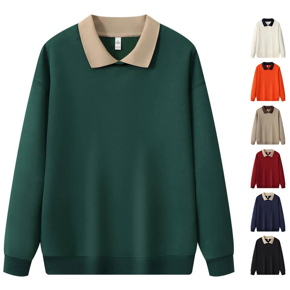 Fashion Color Block Patchwork Polo Hoodies Sweatshirts Man Collared Sweatshirt Bulk Sweats Shirt For Men Sudaderas Para Hombre 241224