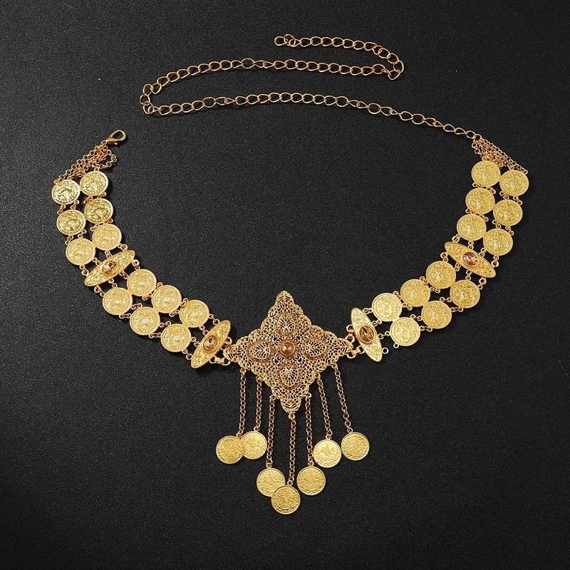 Ethnic Style Vintage Waist Chain For Women Bohemian Coin Tassels Belly Chain Waistband Dance Clothing Accessories Jewelry 241225