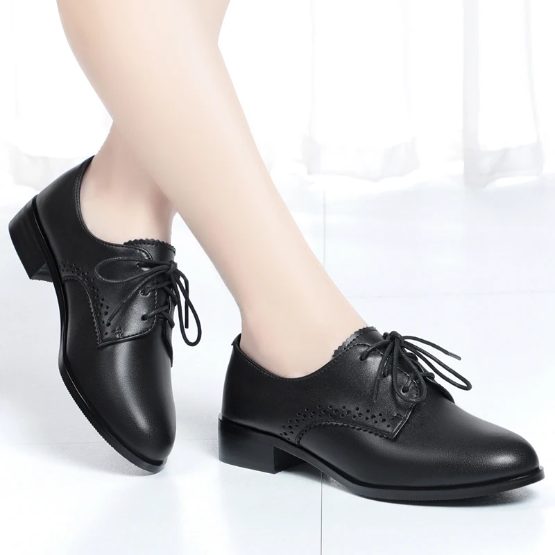 AIYUQI Women Autumn Shoes Genuine Leather Mid Heel British Style Women Loafers Large Size Lace-up Women Shoes