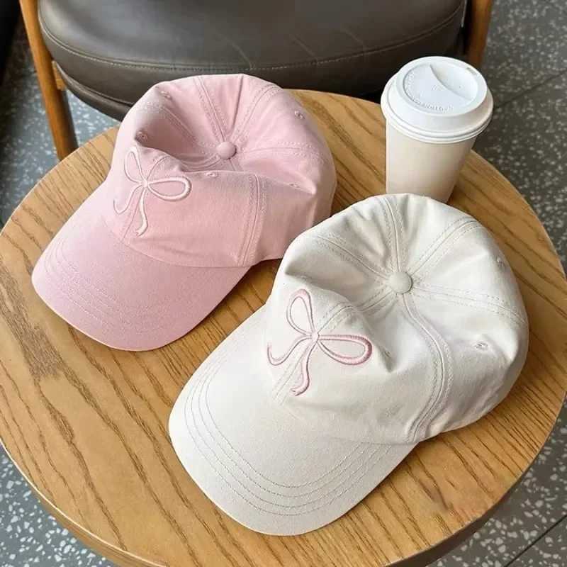 Cute bow embroidered baseball cap suitable for women solid color Korean girls toe cap outdoor soft cotton snap button sun hat W241225