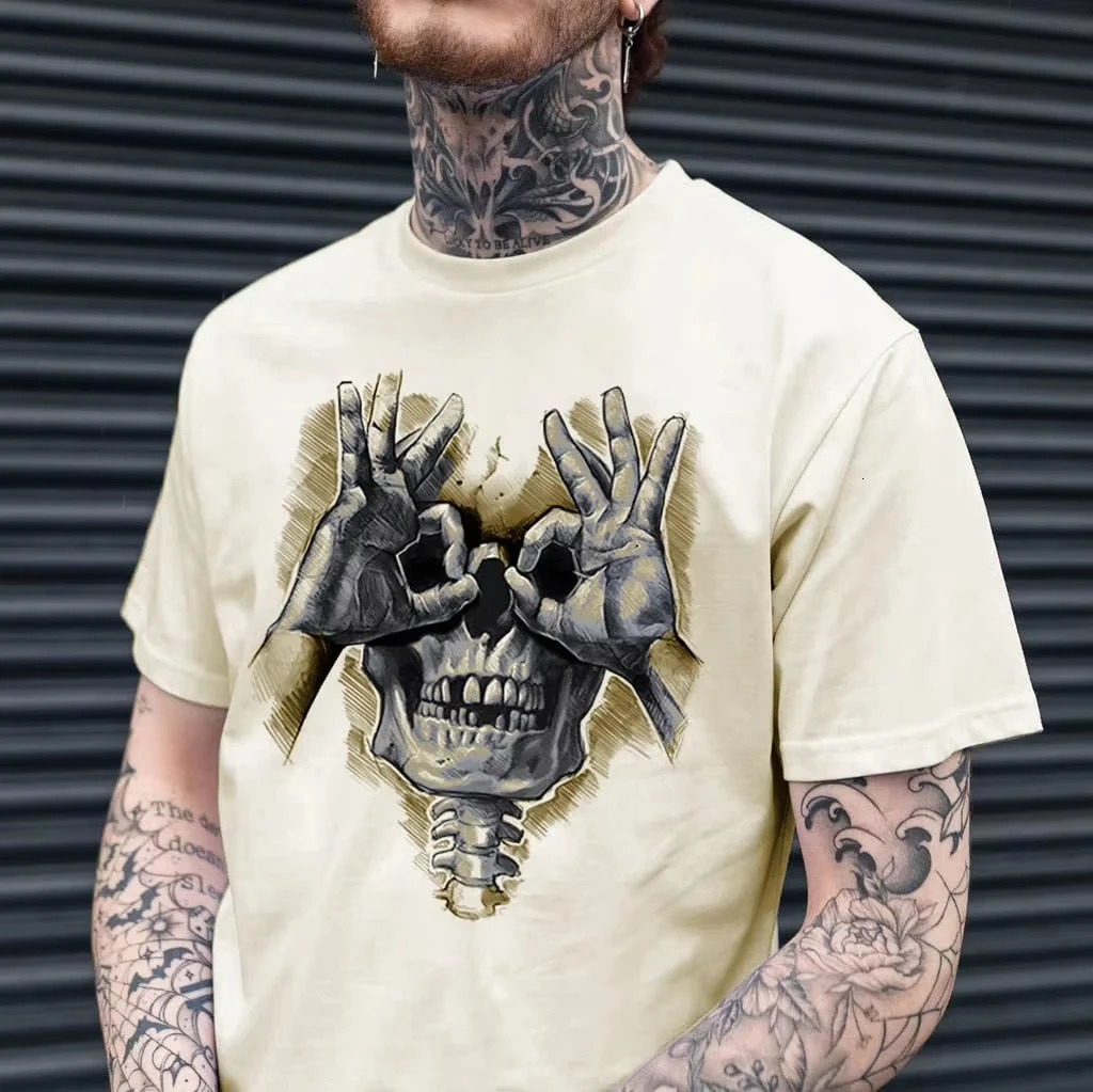Mens T Shirt skeleton Graphic print Unholy Y2k Style Cotton Casual tee Vintage Harajuku Clothing Streetwear Oversized Loose top 241224