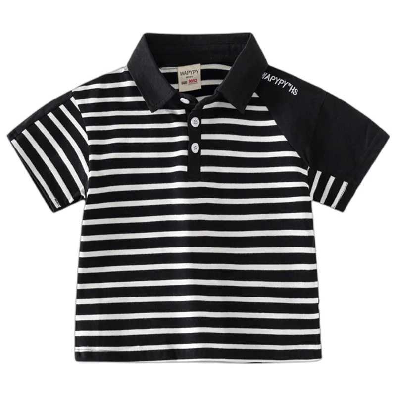 Kids Letter Embroidery Short Sleeve T-shirt Summer Boys Loose Striped Polo Shirt Color Block Breathable Cotton for Ages 3-8XJ241225