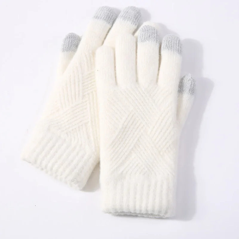 Female Winter Warm Knitted Full Finger Gloves Men Solid Woolen Touch Screen Mittens Women Thick Warm Cycling Driving Gloves H 241225