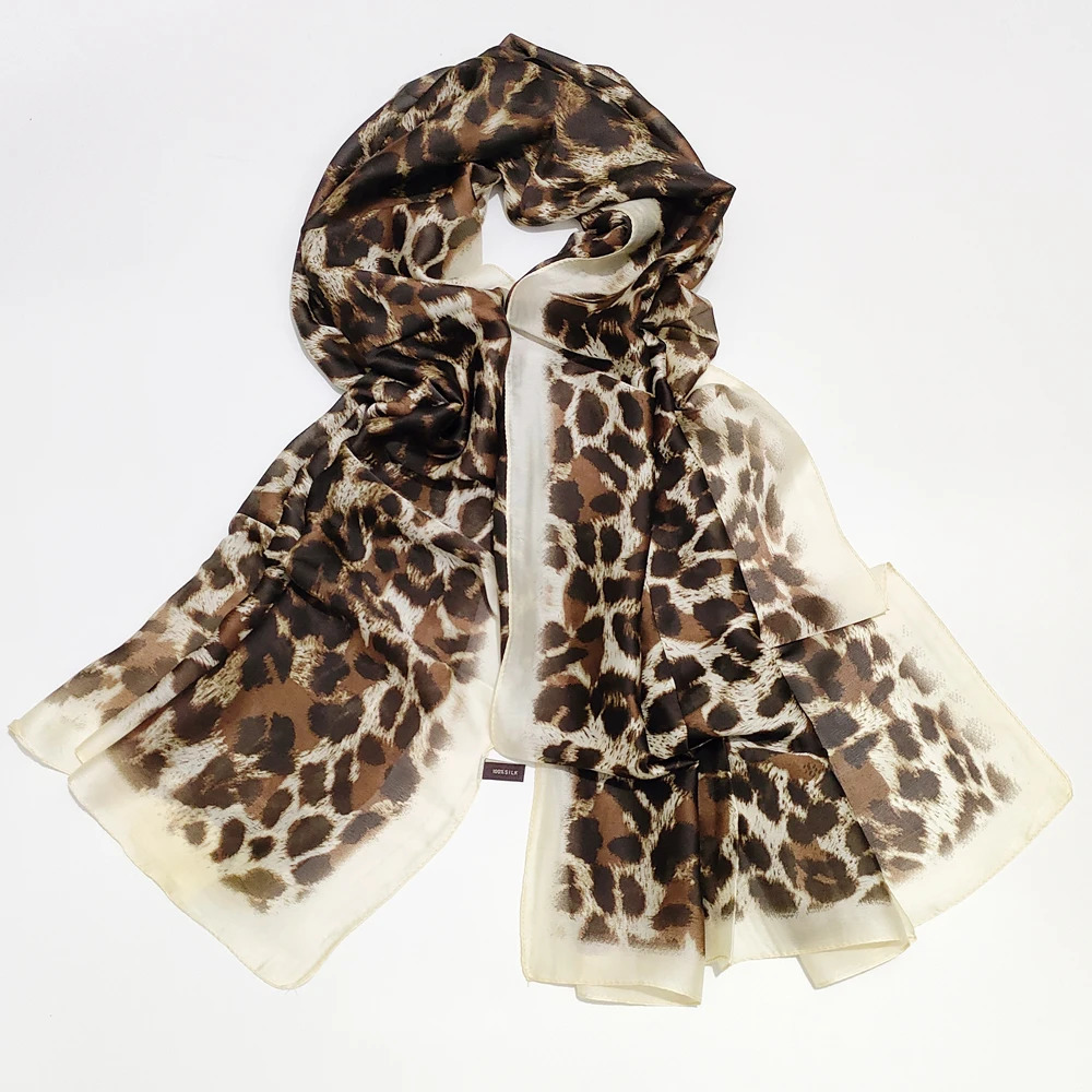 Autumn Silk Scarf Elegant Woman Leopard Print Hijab Scarves Lady Long Bandana Soft Shawls and Wraps 180cm YD1196 241225