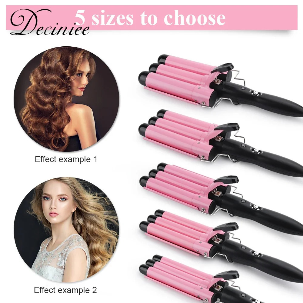 3 Barrel Curling Iron Wand Temperature Adjustable 5 Size Splint Ceramic Triple Barrels Hair Waver Portable Hair Iron Curler 241225