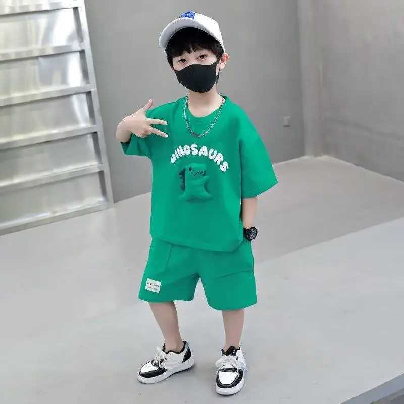Clothing Sets Children Clothes Set Kid Dinosaur Doll Short Sleeve Tshirt and Shorts Suit Children Fashion Top Bottom 2Pcs Outfits TracksuitsY241225A8K