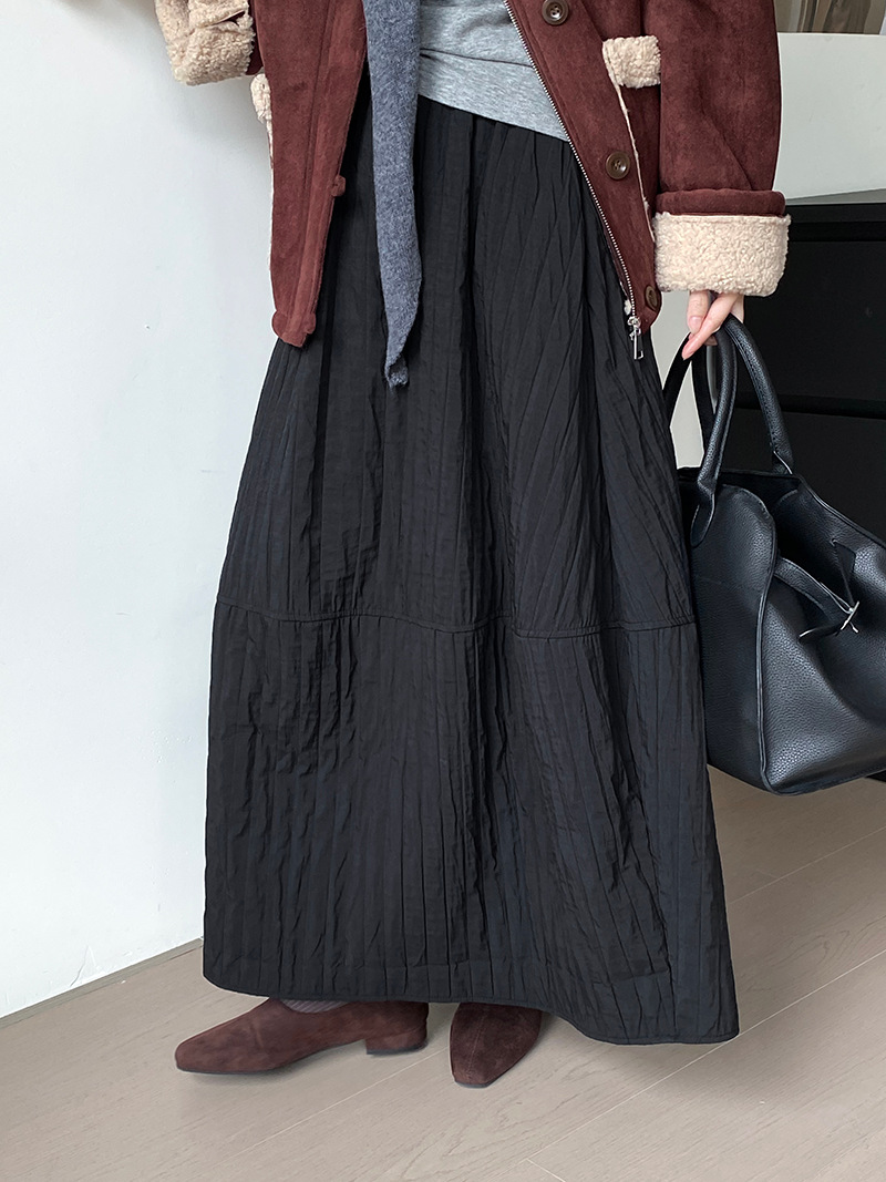 P3019 Cotton Bud Skirt Japanese Autumn and Winter Quilted Line All-match Warm and Slim Skirt Lantern Skirt