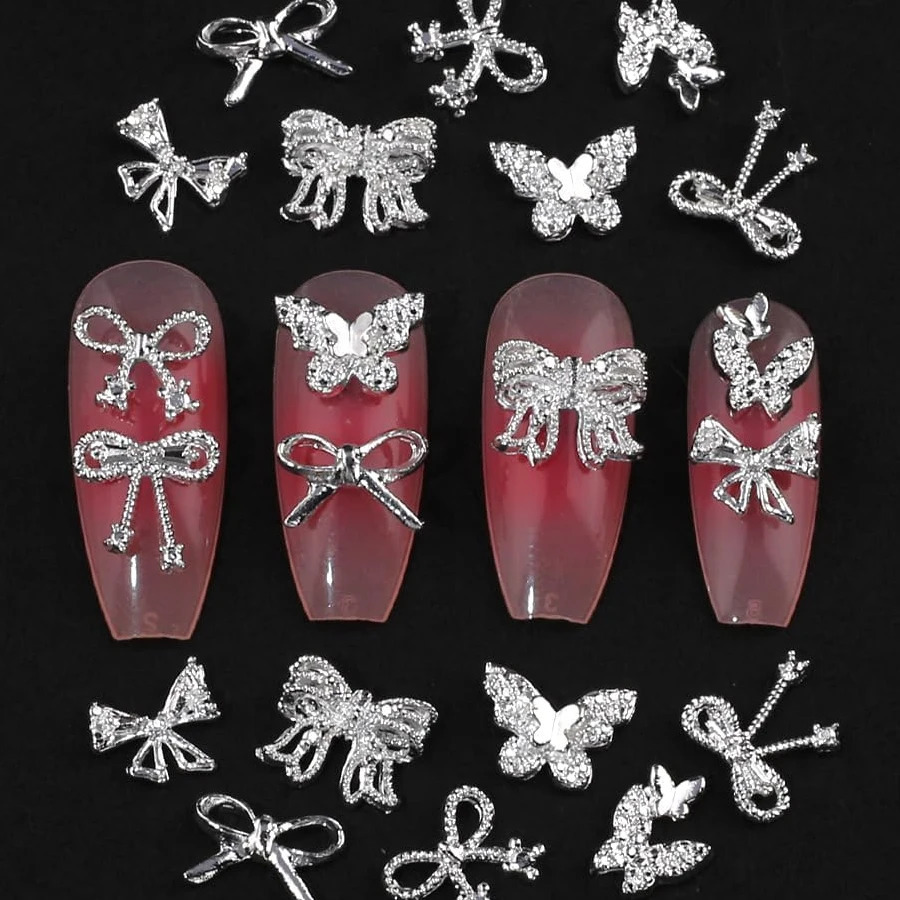 100Pcs/Pack 3D Alloy Bow Nail Charms Butterfly Nail Art Charms Cute Bow Charms For Nails Nail Bowknot Butterfly 241225
