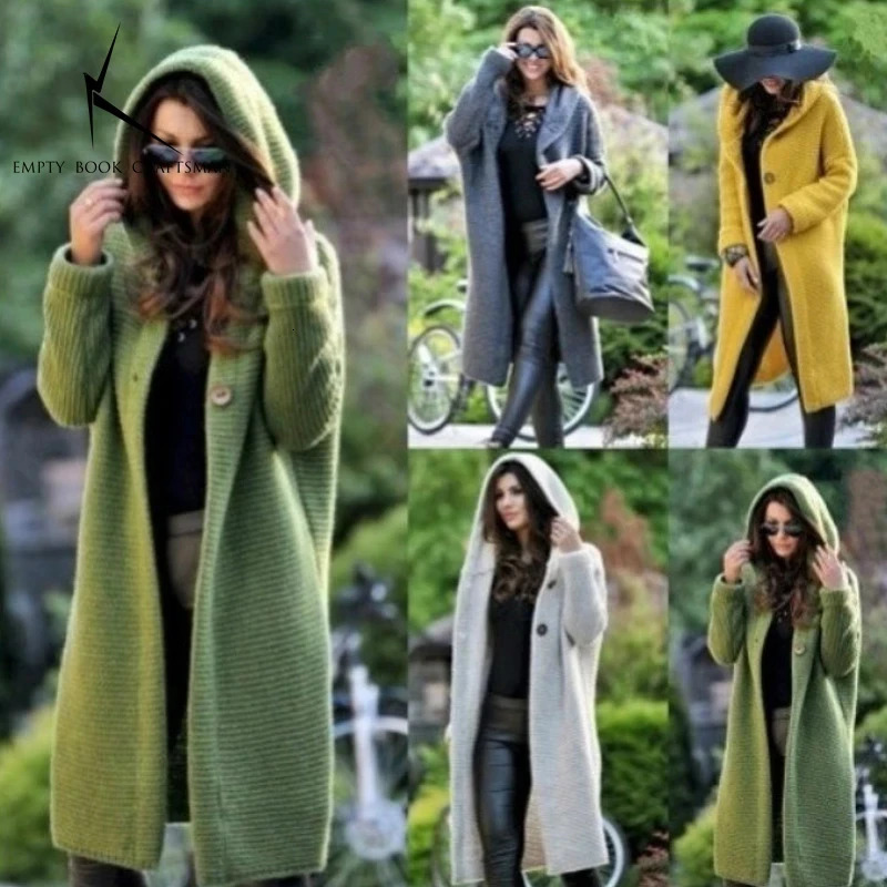 2024 Womens Medium To Long Length Sweater Hooded Cardigan Knitted 241225