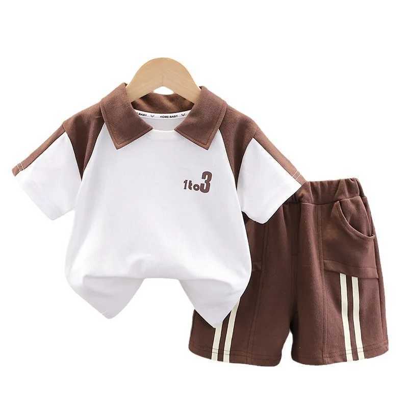 Clothing Sets Summer Children Boy Clothes Kid Lapel T-Shirts and Shorts Set Patchwork V Neck Top Bottom 2 Pieces Suit Fashion TracksuitsY241225Y6NG