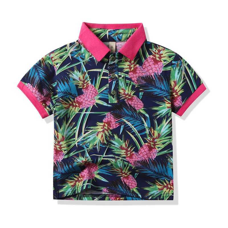 Casual Haii Lapel Polo Shirts Boys Poles For Children Short Sleeve Tropical Plants Pattern Versatile Summer Kids Tops ShirtXJ241225