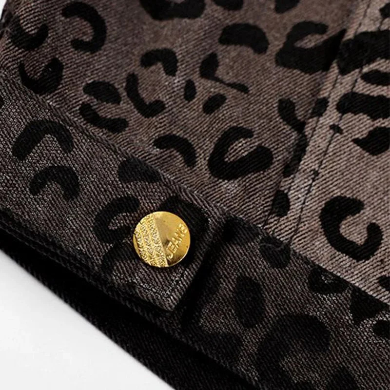 Gradient leopard print denim jacket for women in spring and autumn loose and casual n short jacket trendy top 241223