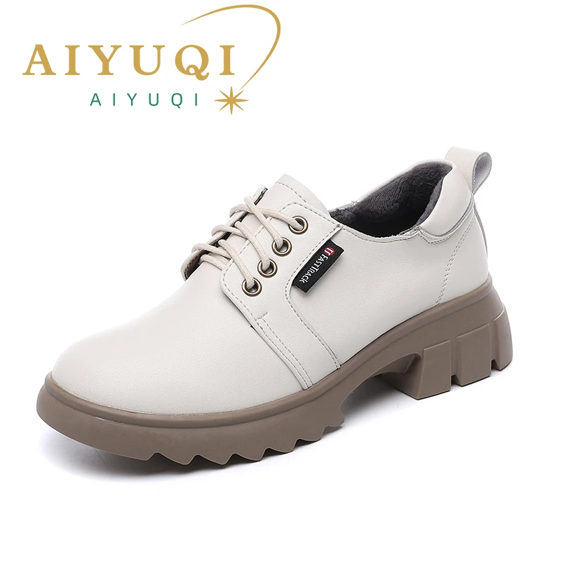 AIYUQI Women Shoes British Style Autumn Genuine Leather Women Loafers Lace-up Vintage Casual Women's Shoes