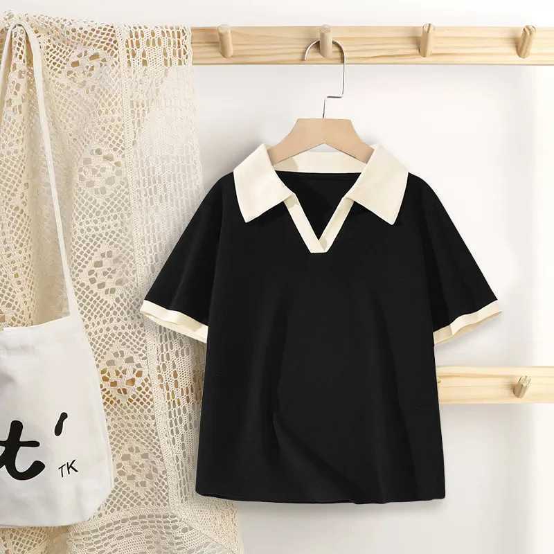 Girls polo shirt top Summer 2024 hot girl baby childrens T-shirt lapel short-sleeved T-shirt solid color V-neck top 1-10 yearsXJ241225