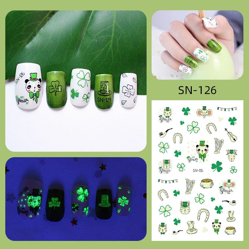 1Pc Spring Four Leaf Clover Nail Decal And Sticker Flower Leaf Tree Green Saint Patrick Days DIY Slider For Manicuring Nail Tool 241225