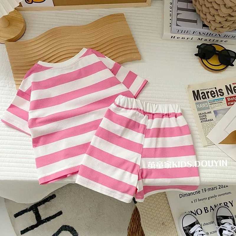 Clothing Sets Summer Kid Girls Clothes Set Baby Red Shripe T-shirts and Shorts 2 Pieces Suit Children Short Sleeve Letter Top Bottom OutfitsY241225Z6W