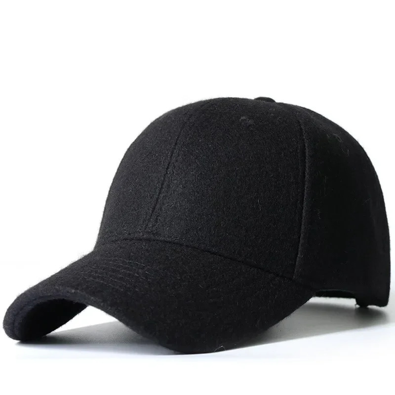 Baseball Cap for Men Winter Wool Hat Keep Warm Big Head Circumference Thickened Solid Color Trucker Cap Dad Hat High Quality 241225
