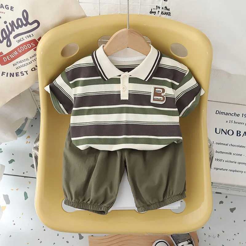 Clothing Sets Summer Baby Girls Cotton Clothes Set Kid Boy Lapel Stripe T-shirts Pants 2pcs Suit Children Short Sleeve Top Bottom OutfitsY241225VPBS