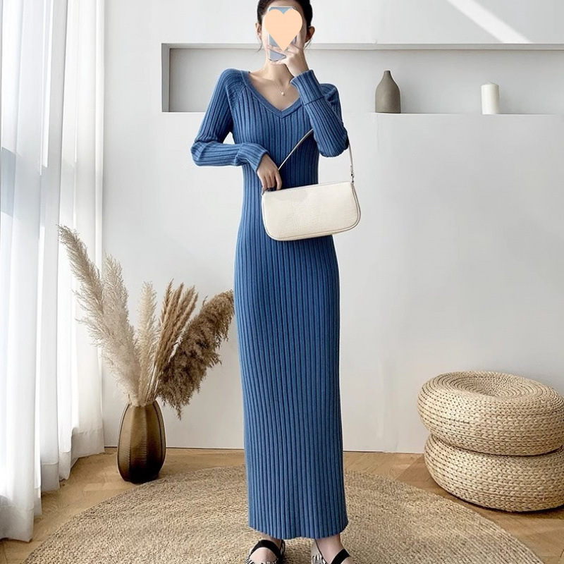FA1088 Long sweater dress over the knee for women new autumn and winter slim fit bottoming inner ankle knitted dress long skirt