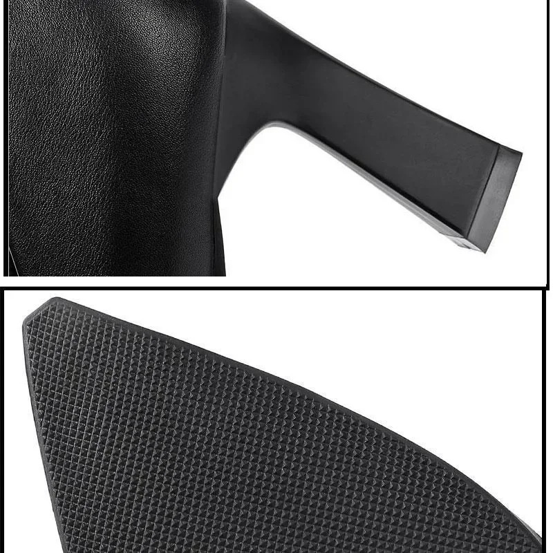 Black Womens Pumps 6-8cm Heel Soft PU Leather Non-slip Single Shoe Professional Interview High Heels Mid Heeled Work Shoes 241225
