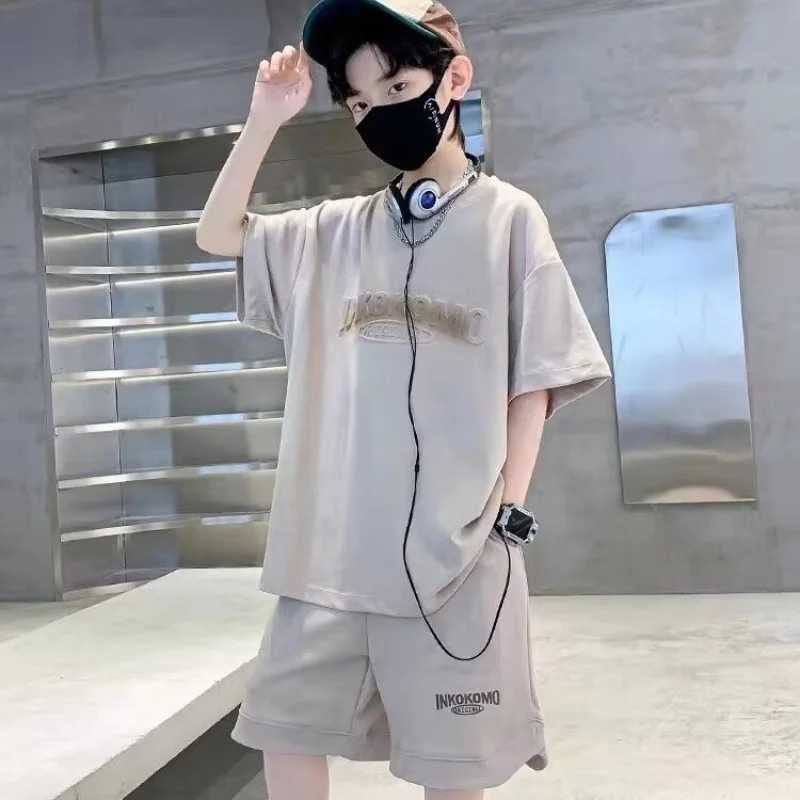 Clothing Sets 2024 Summer Boys and Girls Sports Set Korean Street Fashion Childrens T-shirt Two Piece Set High Quality Childrens Set NewY2412252XUR