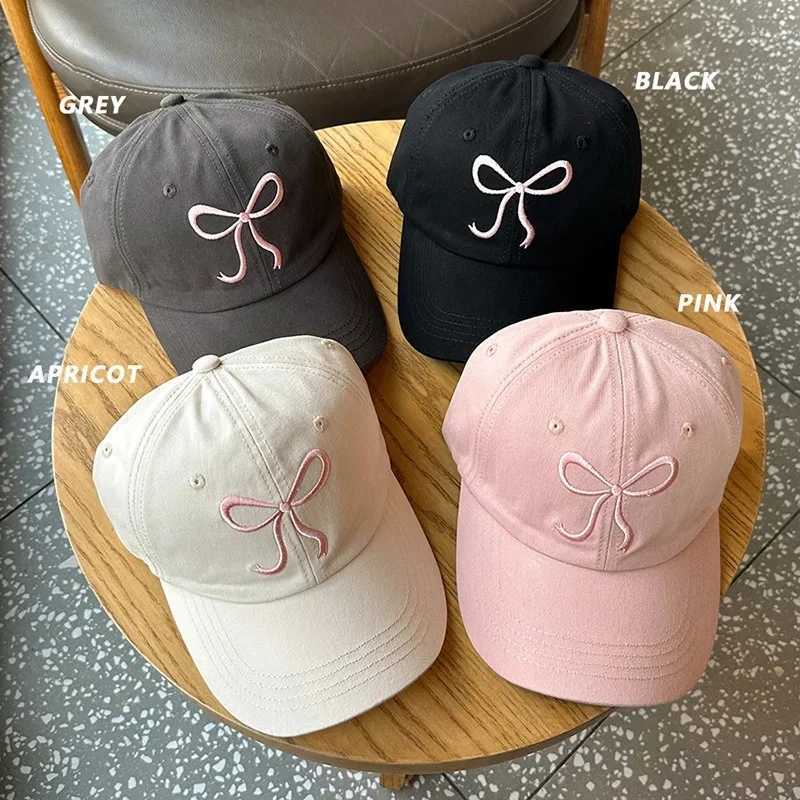 Cute bow embroidered baseball cap suitable for women solid color Korean girls toe cap outdoor soft cotton snap button sun hat W241225