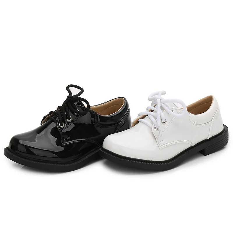 Athletic Outdoor Kids Boys Leather Shoes Black Patent Leather Single Footwear England Style Flower Boys Footwear Kids Performance Party Shoes H241223
