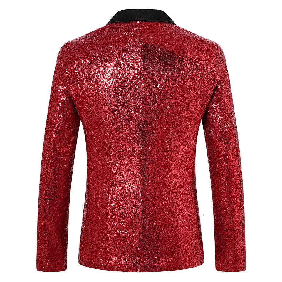 Red Mens Shiny Sequins BlazerWedding Party Dress CoatsWhite Purple Green Silver Suit Jacket European Size SXXL 241225