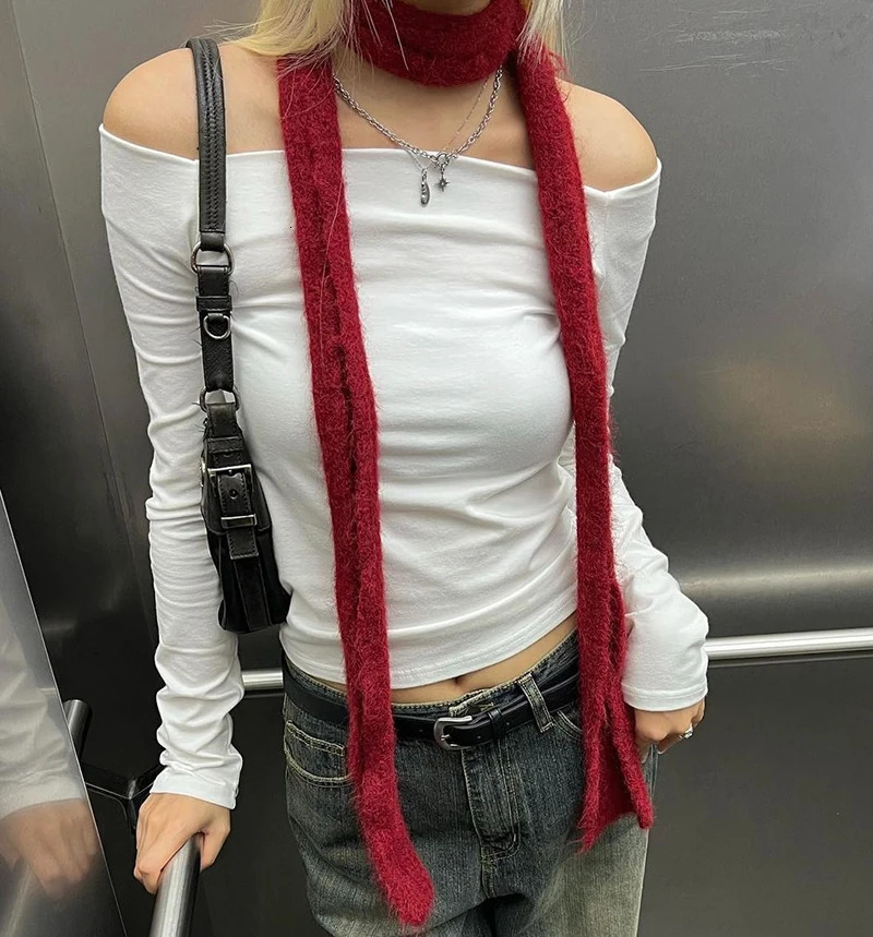 Korean er Y2k Thin Scarf Womens Autumn Winter Long Soft Sticky Scarf Narrow Edition Decoration Small Scarf Versatile 241225