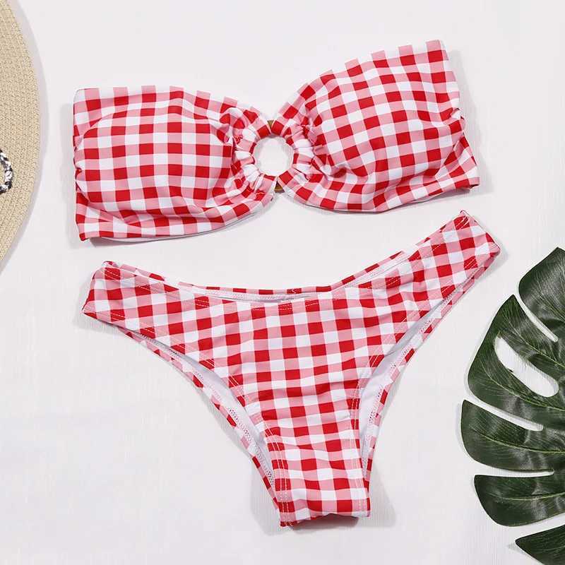 New sexy bikini swimsuit womens push up swimsuit womens red checkered bikini set Brazilian swimsuit summer beach swimsuitW241225