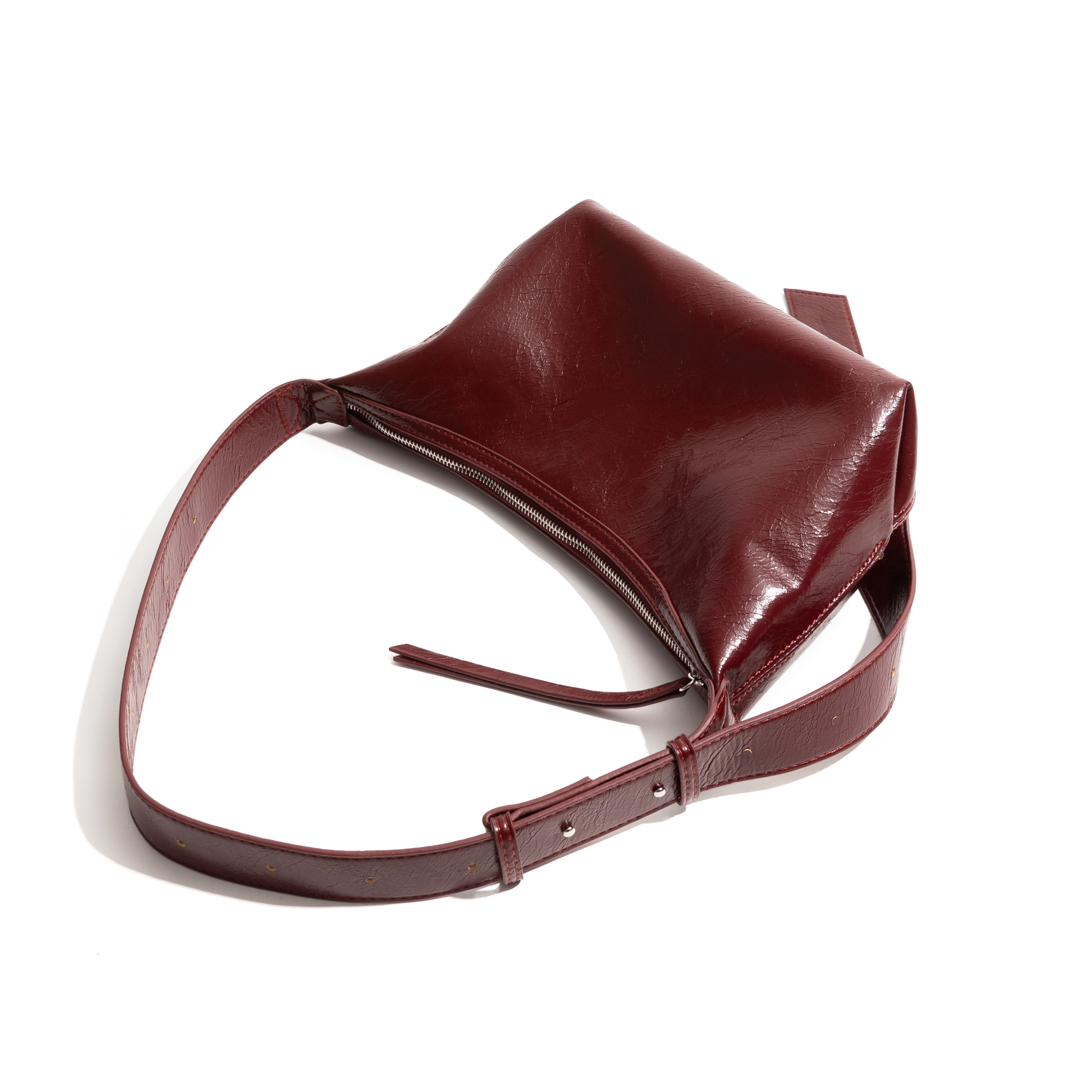 MABULA Vintage PU Leather Half Moon Handbag Fashion Women's Solid Color Shoulder Bag Adjustable Strap Smooth Zipper Phone Purse